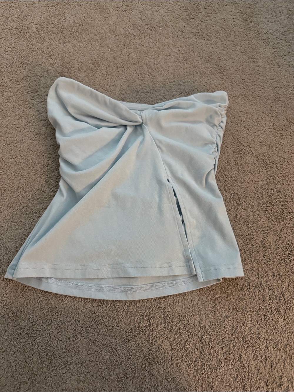 Light Blue Strapless Twist Front top